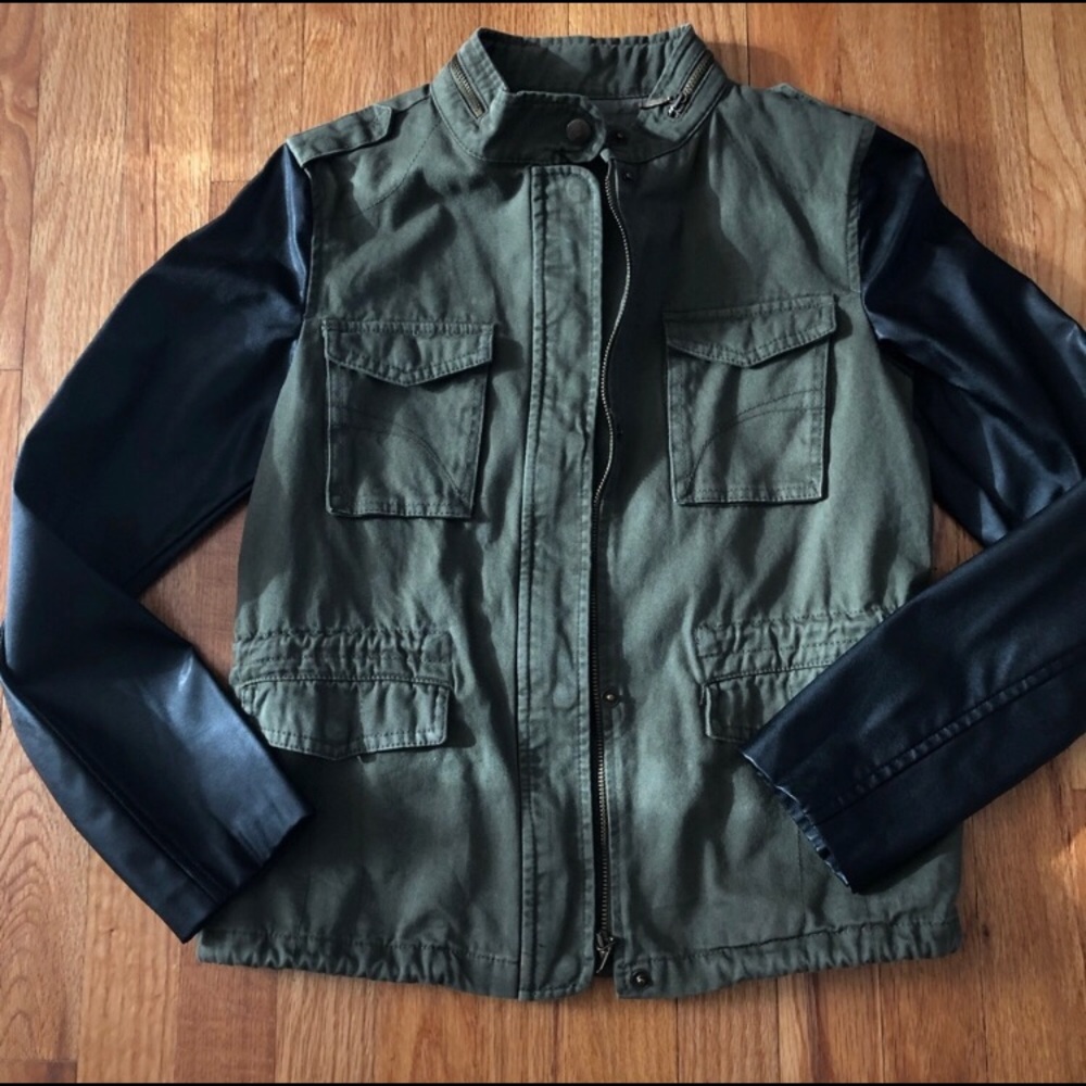Zara Kids Twill Jacket with Faux Leather Sleeves